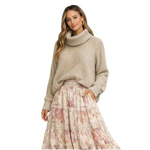 Silence + Noise UO Beige Cowl Neck Sweater | Boho Cozy Knit Small 🍂